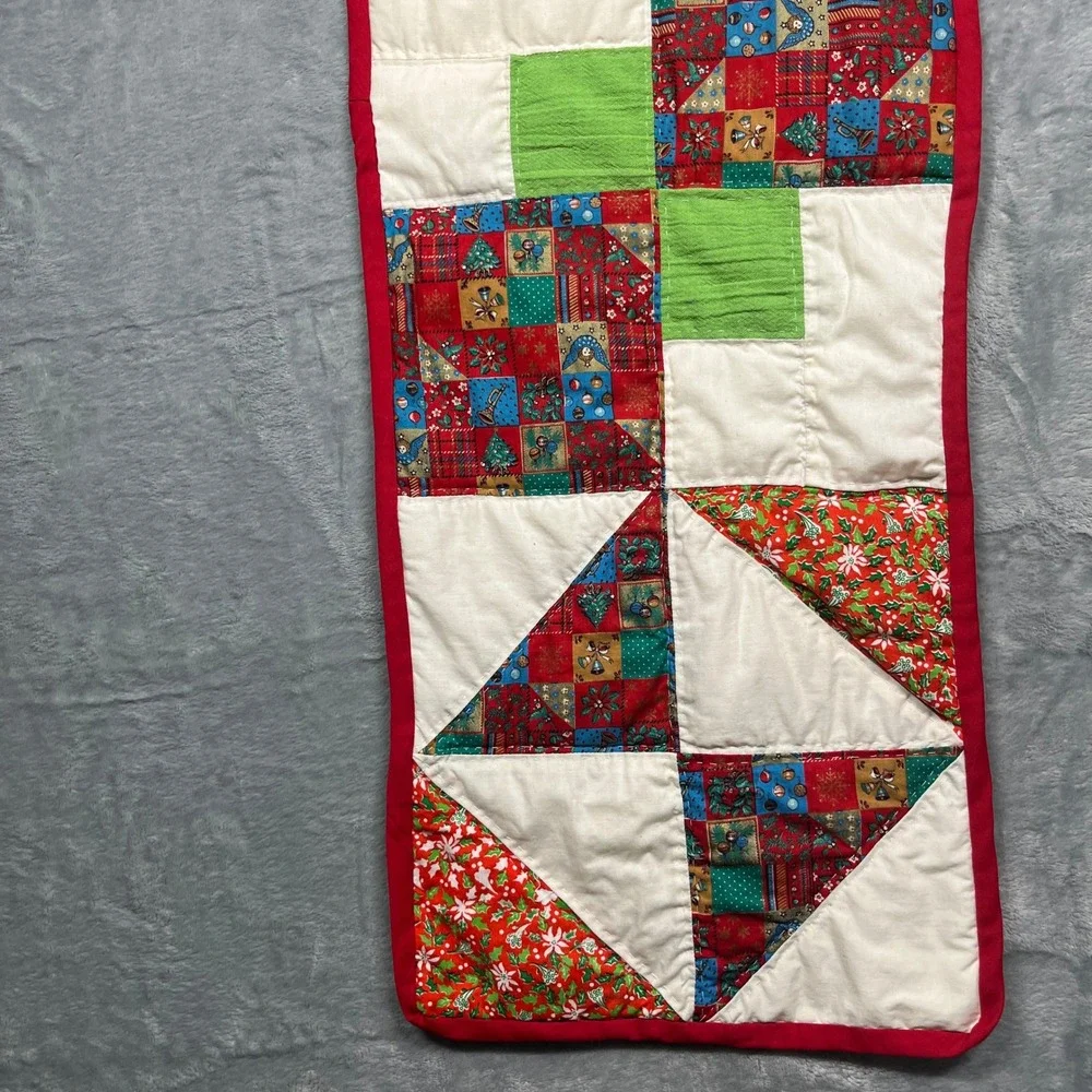 Handmade Christmas Table Runner 34x12 Multicolor Patchwork Quilted